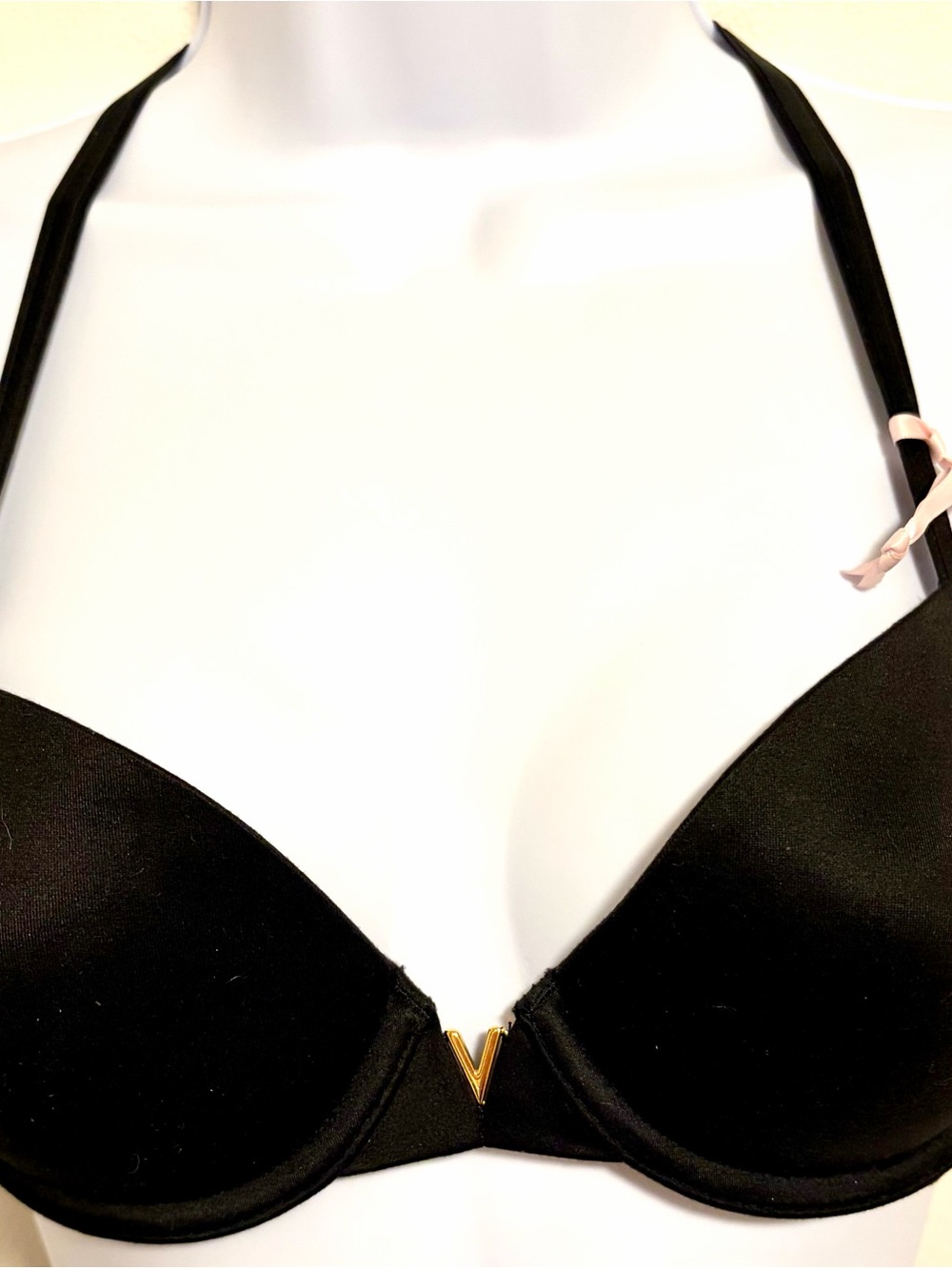 Victoria's Secret Black Push-Up Bra with Gold V Accent